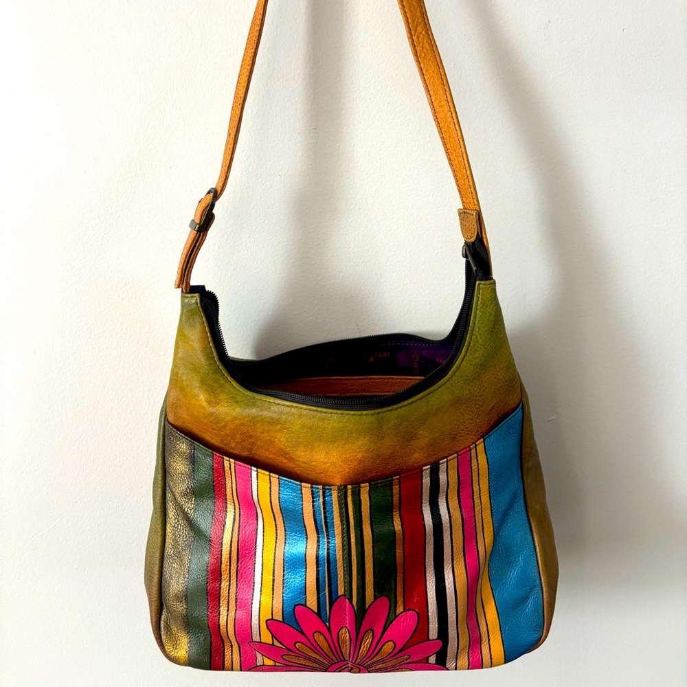 Anuschka Colorful Striped Shoulder Bag with coin purse